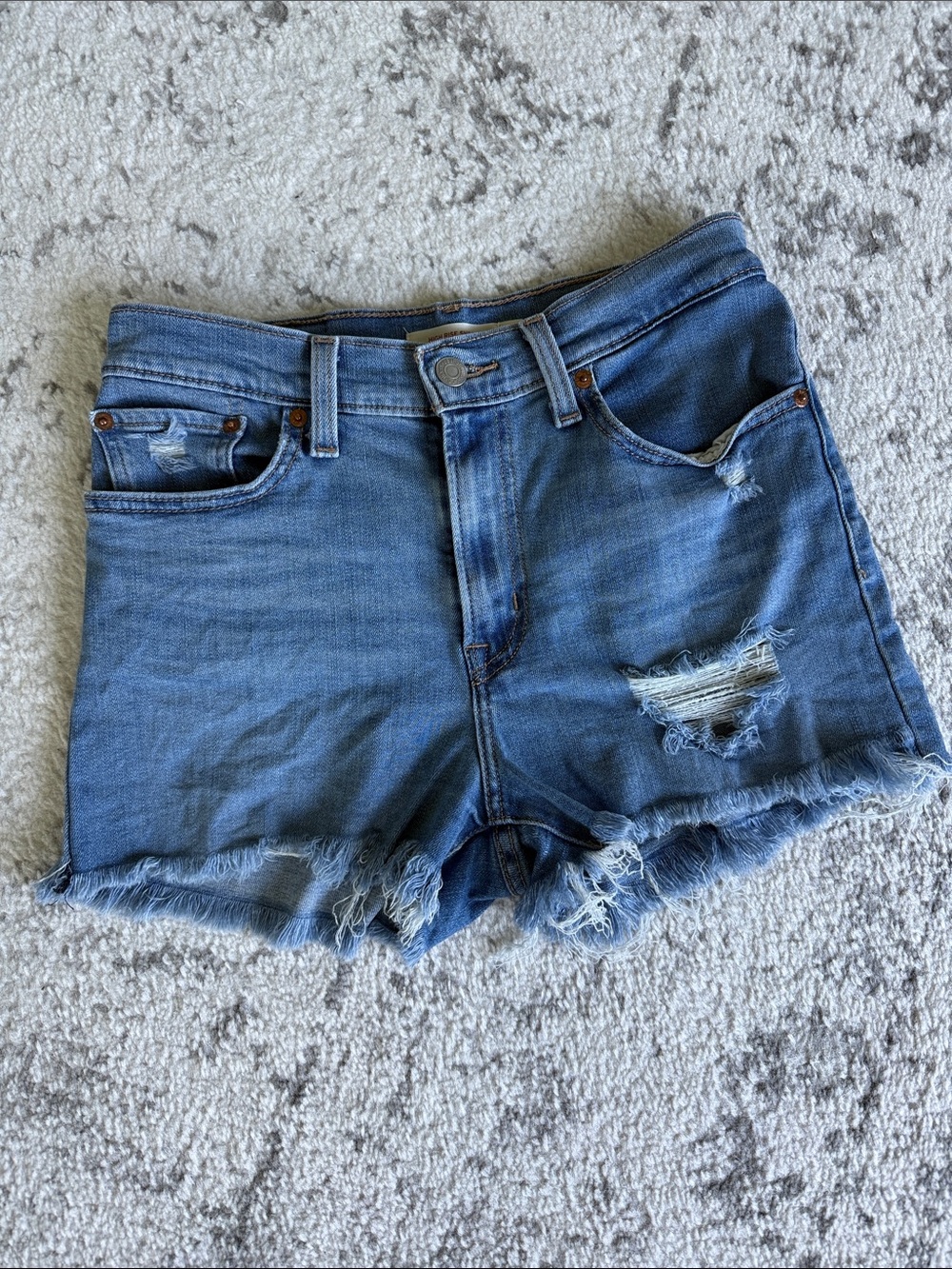Levi’s Hypersoft Stretchy High Rise Denim Distressed Shorts